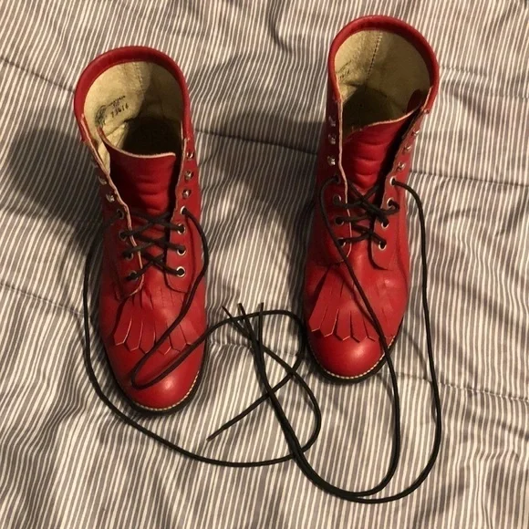 Vintage JUSTIN Boots RED Roper Size 5.5 D Style 503Y Registered NO. 73416 - Picture 5 of 16
